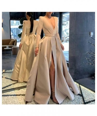 Women's One Shoulder Prom Dresses Satin High Slit A-Line Long Formal Party Gowns YXXY599 3style-burgundy $39.71 Dresses