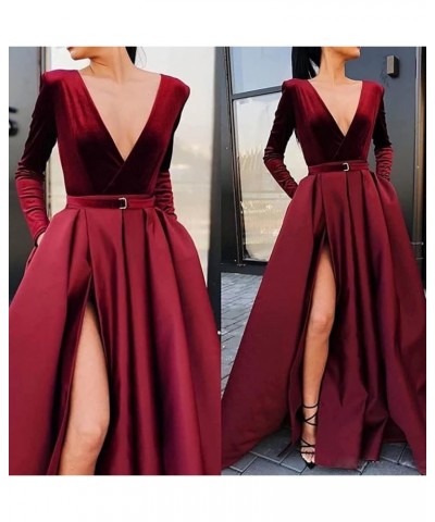 Women's One Shoulder Prom Dresses Satin High Slit A-Line Long Formal Party Gowns YXXY599 3style-burgundy $39.71 Dresses