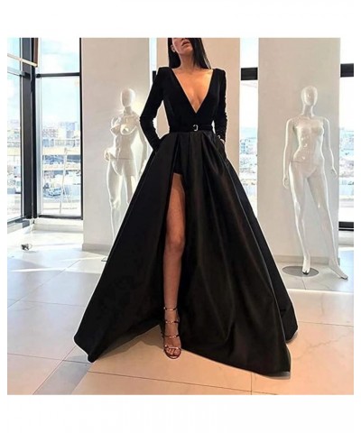 Women's One Shoulder Prom Dresses Satin High Slit A-Line Long Formal Party Gowns YXXY599 3style-burgundy $39.71 Dresses