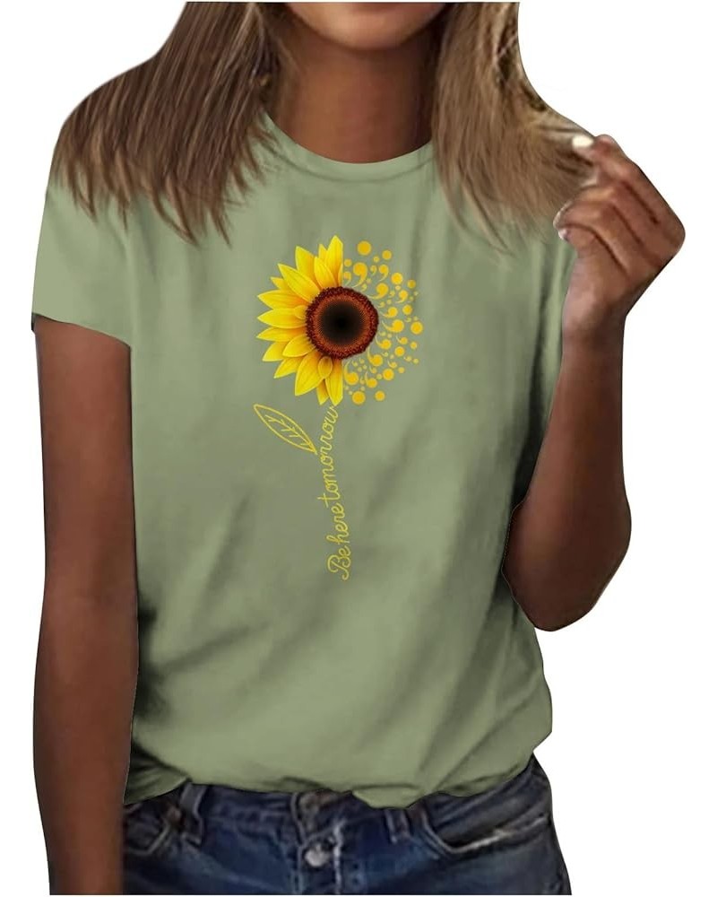 Tshirts Shirts for Women Summer Dandelion Print Solid Trendy Tops Short Sleeve Crewneck Spring Blouses Comfy Sexy S41-mint Gr...