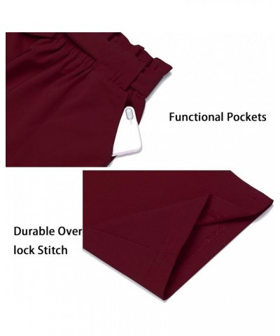 Women's Pants Casual Trouser Paper Bag Pants Elastic Waist Slim Pockets Wine Red $18.90 Pants