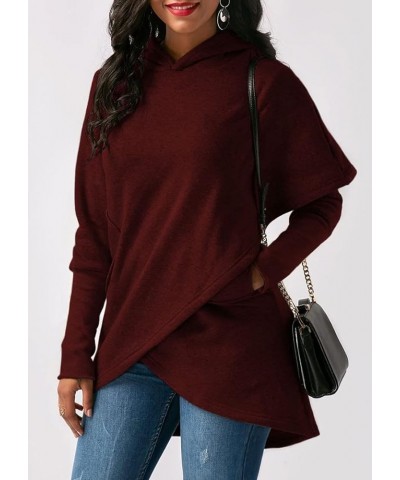 Women Asymmetric Hem Long Hoodies Casual Oversized Poncho Sweatshirt Dress Hooded Pullover Top with Pockets Burgundy4 $15.80 ...