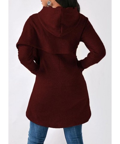 Women Asymmetric Hem Long Hoodies Casual Oversized Poncho Sweatshirt Dress Hooded Pullover Top with Pockets Burgundy4 $15.80 ...