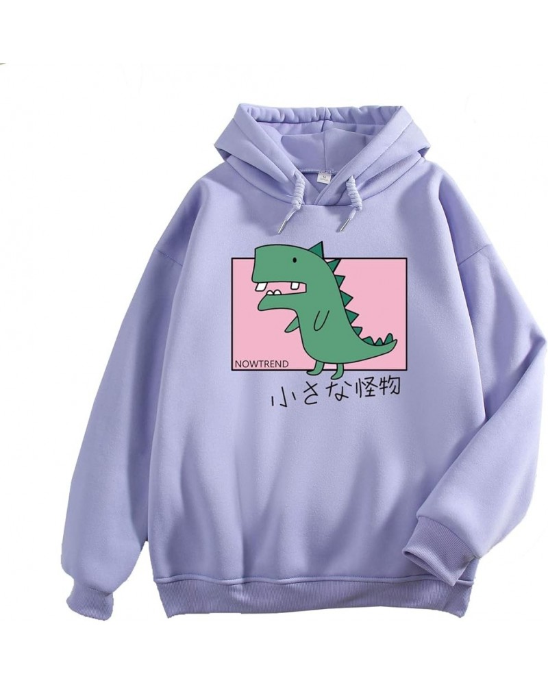 Women's Sweatshirts Cartoon Cute Dinosaur Print Hoodie Fleece Casual Pullover Purple $13.53 Hoodies & Sweatshirts