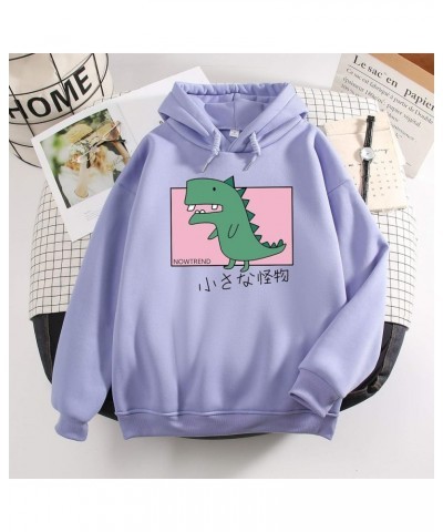 Women's Sweatshirts Cartoon Cute Dinosaur Print Hoodie Fleece Casual Pullover Purple $13.53 Hoodies & Sweatshirts