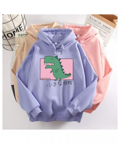 Women's Sweatshirts Cartoon Cute Dinosaur Print Hoodie Fleece Casual Pullover Purple $13.53 Hoodies & Sweatshirts