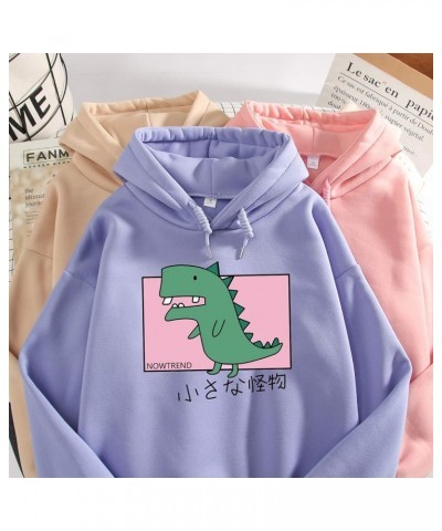 Women's Sweatshirts Cartoon Cute Dinosaur Print Hoodie Fleece Casual Pullover Purple $13.53 Hoodies & Sweatshirts