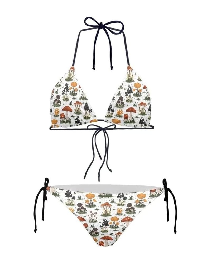 Triangle Bikini Sets for Women Halter String Tie Swimwear Bathing Suit Beach Travel Party Mushroom $12.87 Swimsuits