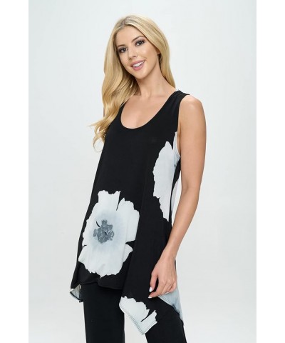 Women's Print Tank Top - Sleeveless Shark Bite Hem Scoop Neck Tunic Casual T Shirts W113 Grey $16.28 Tanks