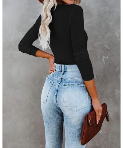 Fall Clothes Womens Crewneck Ribbed Long Sleeve Shirts Slim Fitted Tee Casual Basic Tshirt Top Long Sleeve Black $13.91 Tees