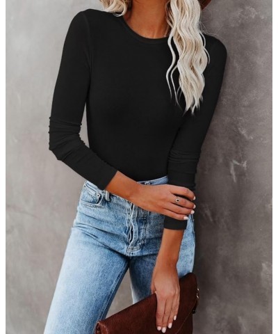 Fall Clothes Womens Crewneck Ribbed Long Sleeve Shirts Slim Fitted Tee Casual Basic Tshirt Top Long Sleeve Black $13.91 Tees