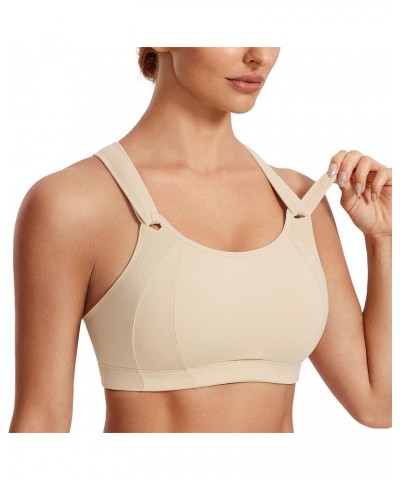 Women's Sports Bra Front Adjustable High Impact Support Padded Wireless Racerback Plus Size Running Bra Oil Beige $22.20 Ling...