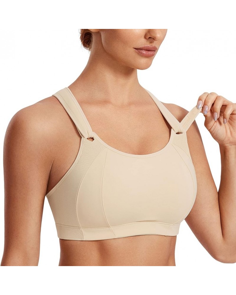 Women's Sports Bra Front Adjustable High Impact Support Padded Wireless Racerback Plus Size Running Bra Oil Beige $22.20 Ling...