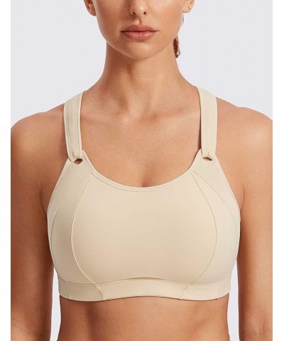 Women's Sports Bra Front Adjustable High Impact Support Padded Wireless Racerback Plus Size Running Bra Oil Beige $22.20 Ling...