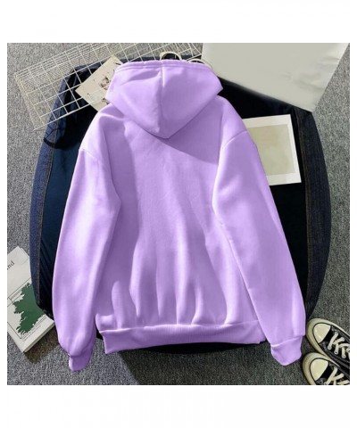 Women Drawstring Hoodie Warm Casual Long-Sleeves Printed Blouse Top Sweatshirt Woman's Zip Hoodie 13-purple $3.01 Activewear