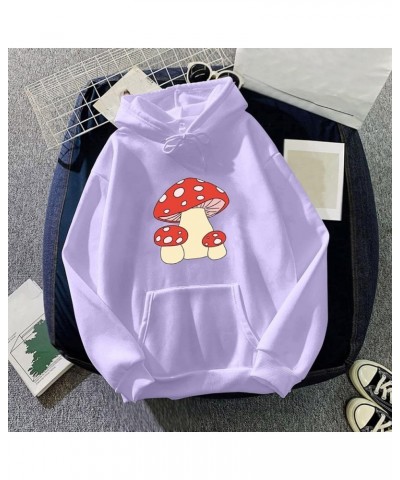 Women Drawstring Hoodie Warm Casual Long-Sleeves Printed Blouse Top Sweatshirt Woman's Zip Hoodie 13-purple $3.01 Activewear