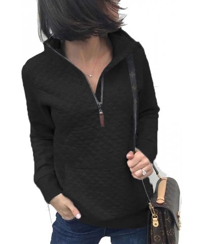 Women's Fashion Quilted Pattern Long Sleeve Casual Zipper Sweatshirt Solid Color Pullover Shirt Top.Black $14.64 Hoodies & Sw...