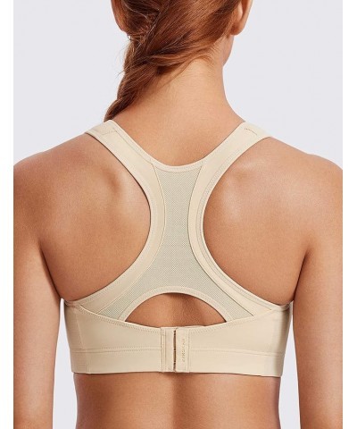 Women's Sports Bra Front Adjustable High Impact Support Padded Wireless Racerback Plus Size Running Bra Oil Beige $22.20 Ling...