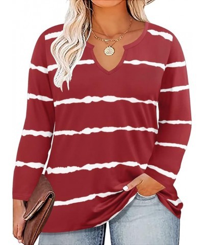 Plus Size Top for Women Long Sleeve T-Shirt Casual Blouses Fall Winter Halloween Christmas V Neck for Women A3-wine Red Strip...