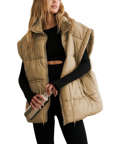 Puffer Vest Women Sleeveless Stand Collar Zip Up Padded Gilet Coat with Pockets Darkkhaki $23.21 Vests