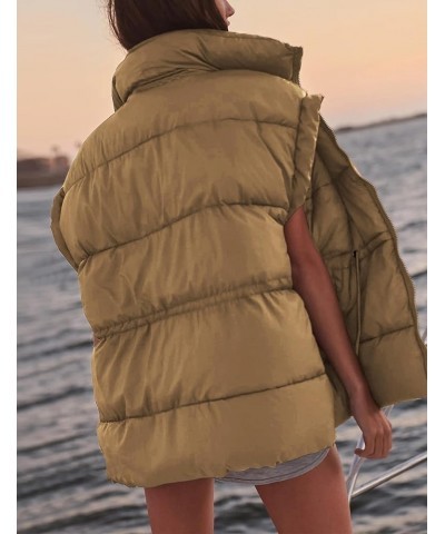 Puffer Vest Women Sleeveless Stand Collar Zip Up Padded Gilet Coat with Pockets Darkkhaki $23.21 Vests