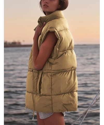 Puffer Vest Women Sleeveless Stand Collar Zip Up Padded Gilet Coat with Pockets Darkkhaki $23.21 Vests