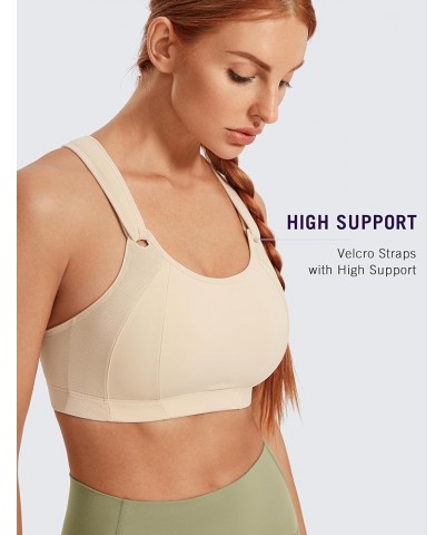 Women's Sports Bra Front Adjustable High Impact Support Padded Wireless Racerback Plus Size Running Bra Oil Beige $22.20 Ling...