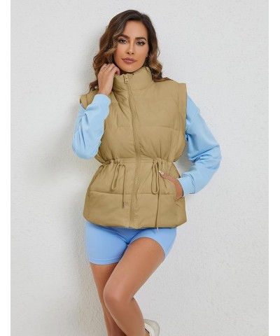 Puffer Vest Women Sleeveless Stand Collar Zip Up Padded Gilet Coat with Pockets Darkkhaki $23.21 Vests