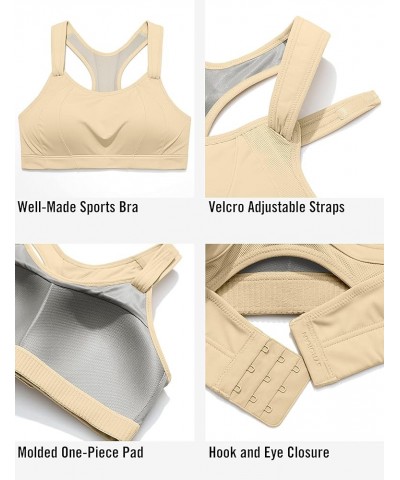 Women's Sports Bra Front Adjustable High Impact Support Padded Wireless Racerback Plus Size Running Bra Oil Beige $22.20 Ling...