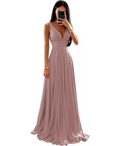 Double V Neck Bridesmaid Dresses for Wedding Long Chiffon Pleats Formal Prom Dress with Slit Dusty Rose $25.85 Dresses