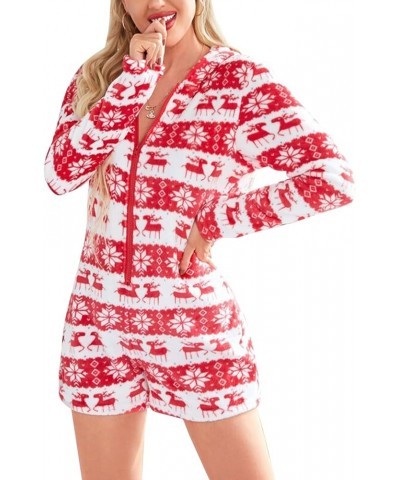 Women Onesies Christmas Jumpsuit Pajama Long Sleeve Deep V Neck Shorts Romper Sexy Bodycon One Piece Bodysuit Zipper Red $11....