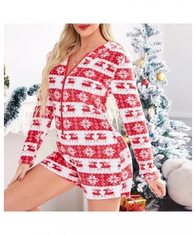 Women Onesies Christmas Jumpsuit Pajama Long Sleeve Deep V Neck Shorts Romper Sexy Bodycon One Piece Bodysuit Zipper Red $11....