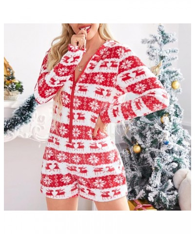 Women Onesies Christmas Jumpsuit Pajama Long Sleeve Deep V Neck Shorts Romper Sexy Bodycon One Piece Bodysuit Zipper Red $11....