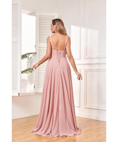 Double V Neck Bridesmaid Dresses for Wedding Long Chiffon Pleats Formal Prom Dress with Slit Dusty Rose $25.85 Dresses