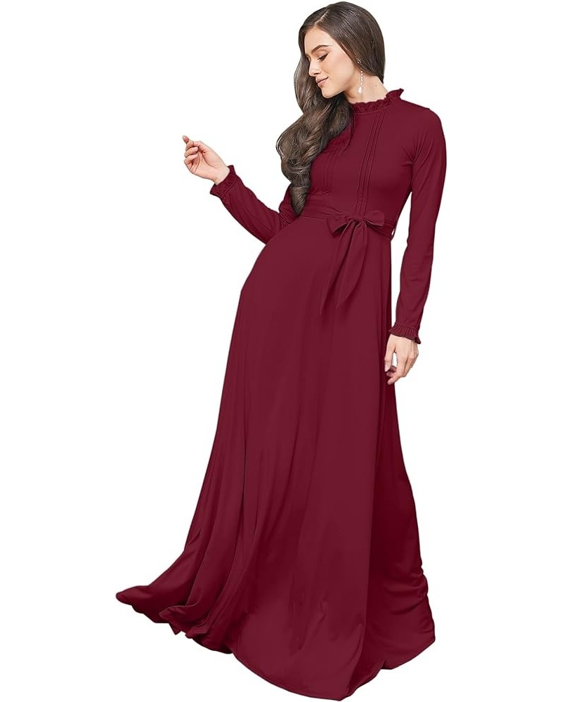 Womens Long Sleeve Elegant Pockets Fall Winter Evening Maxi Dress Gown Crimson Dark Red $29.38 Dresses