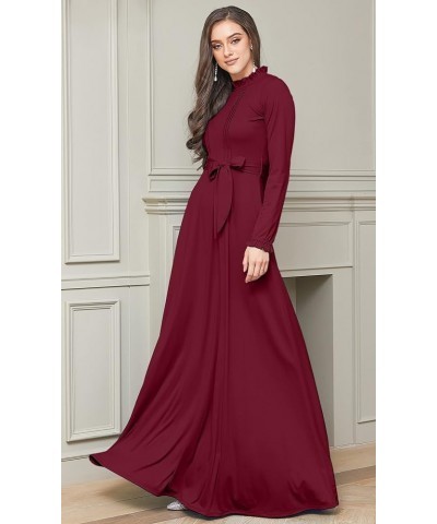 Womens Long Sleeve Elegant Pockets Fall Winter Evening Maxi Dress Gown Crimson Dark Red $29.38 Dresses