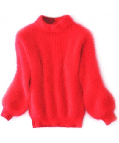 Angora Cashmere Blend Loose Warm Sweater Casual Thick Fleece Turtleneck Sweater Crewneck Knit Pullover Sweater Red $15.03 Swe...