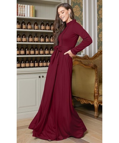 Womens Long Sleeve Elegant Pockets Fall Winter Evening Maxi Dress Gown Crimson Dark Red $29.38 Dresses