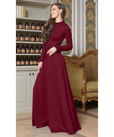 Womens Long Sleeve Elegant Pockets Fall Winter Evening Maxi Dress Gown Crimson Dark Red $29.38 Dresses