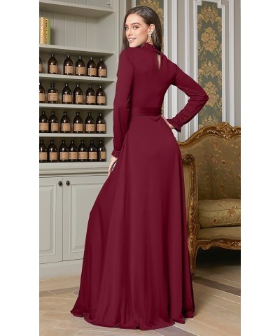 Womens Long Sleeve Elegant Pockets Fall Winter Evening Maxi Dress Gown Crimson Dark Red $29.38 Dresses