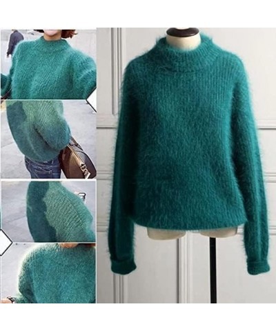 Angora Cashmere Blend Loose Warm Sweater Casual Thick Fleece Turtleneck Sweater Crewneck Knit Pullover Sweater Red $15.03 Swe...