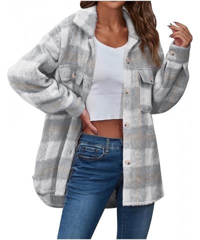 Womens Soft Comfy Flannel Plaid Shacket Casual Button up Long Sleeve Jackets Winter Shirts Clothes with Pockets A14 Gray $13....