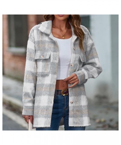 Womens Soft Comfy Flannel Plaid Shacket Casual Button up Long Sleeve Jackets Winter Shirts Clothes with Pockets A14 Gray $13....