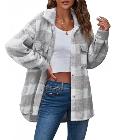 Womens Soft Comfy Flannel Plaid Shacket Casual Button up Long Sleeve Jackets Winter Shirts Clothes with Pockets A14 Gray $13....