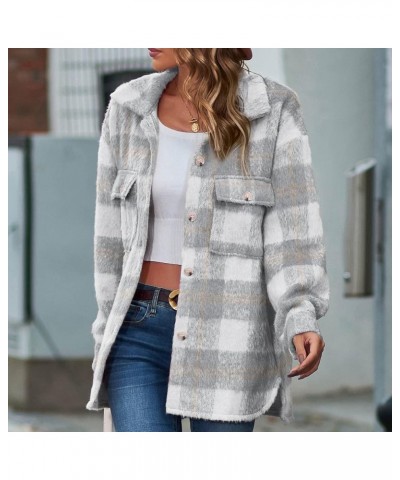 Womens Soft Comfy Flannel Plaid Shacket Casual Button up Long Sleeve Jackets Winter Shirts Clothes with Pockets A14 Gray $13....