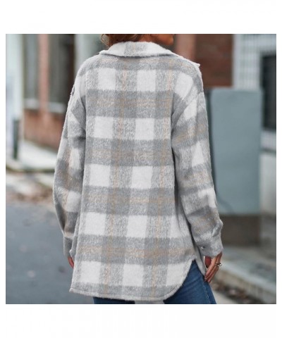 Womens Soft Comfy Flannel Plaid Shacket Casual Button up Long Sleeve Jackets Winter Shirts Clothes with Pockets A14 Gray $13....