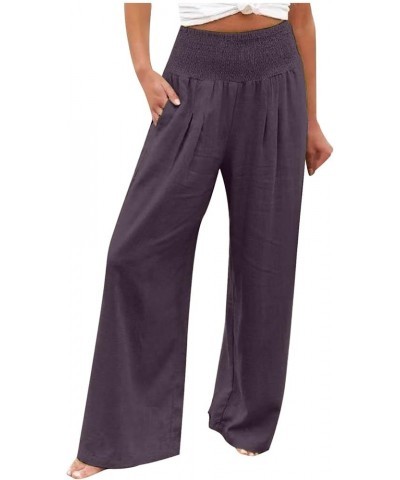 Cotton Linen for Women Wide Leg Pants Summer High Waisted Palazzo Pants Baggy Lounge Beach Trousers with Pockets Brown_01 $4....