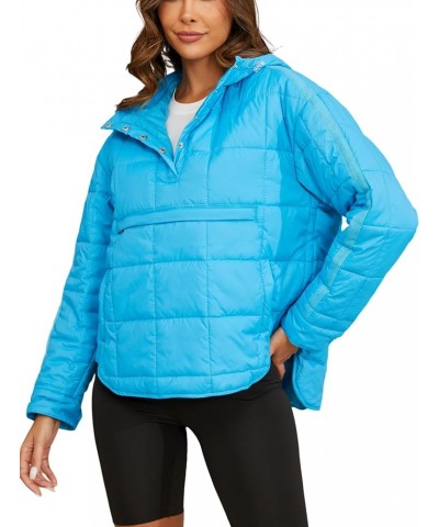 Women's Hooded Puffer Jackets Warm Oversized Dolman Quilted Jackets Padded Coat Hoodies Pullover Blue $10.00 Jackets