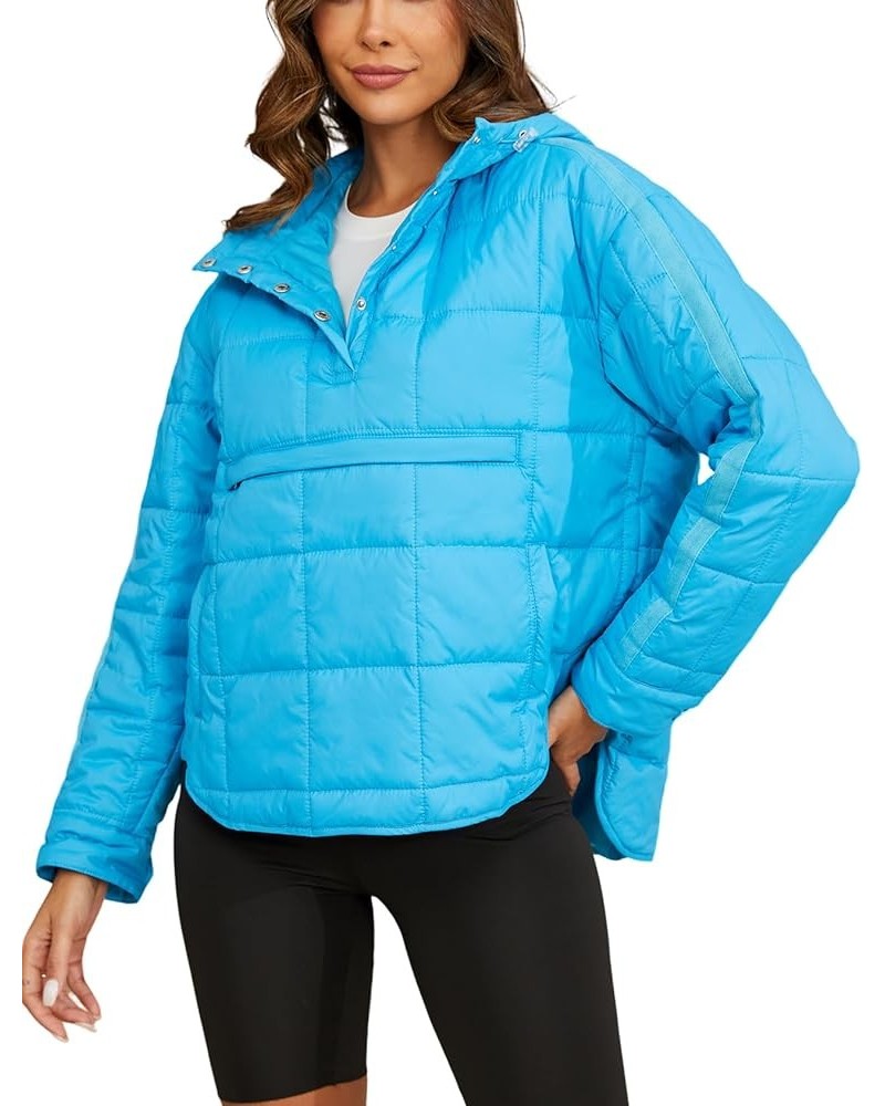 Women's Hooded Puffer Jackets Warm Oversized Dolman Quilted Jackets Padded Coat Hoodies Pullover Blue $10.00 Jackets