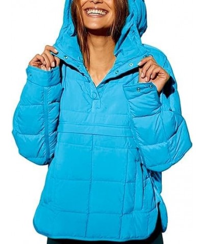 Women's Hooded Puffer Jackets Warm Oversized Dolman Quilted Jackets Padded Coat Hoodies Pullover Blue $10.00 Jackets